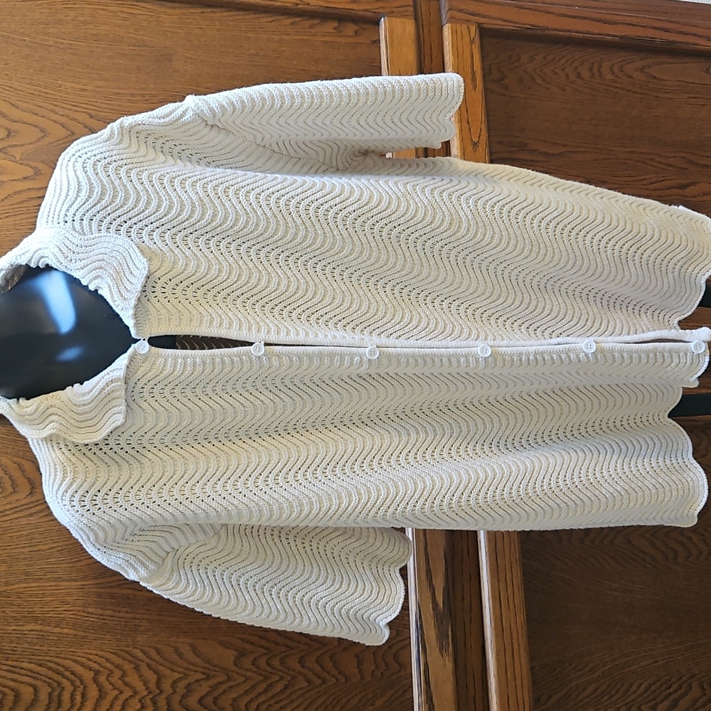 YITAI Cream Shale Stitch Button-Up Short Sleeve Cardigan Sweater Top - XL